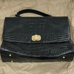 Brahmin Black Croc Emboss Leather Top Handle Crossbody Shoulder Bag